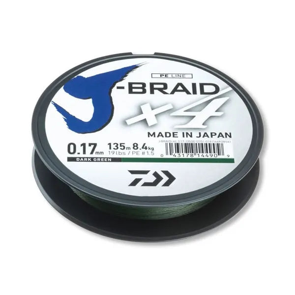 Daiwa J-Braid X4 Dark Green pītā aukla 0.17mm 135m 8.4kg