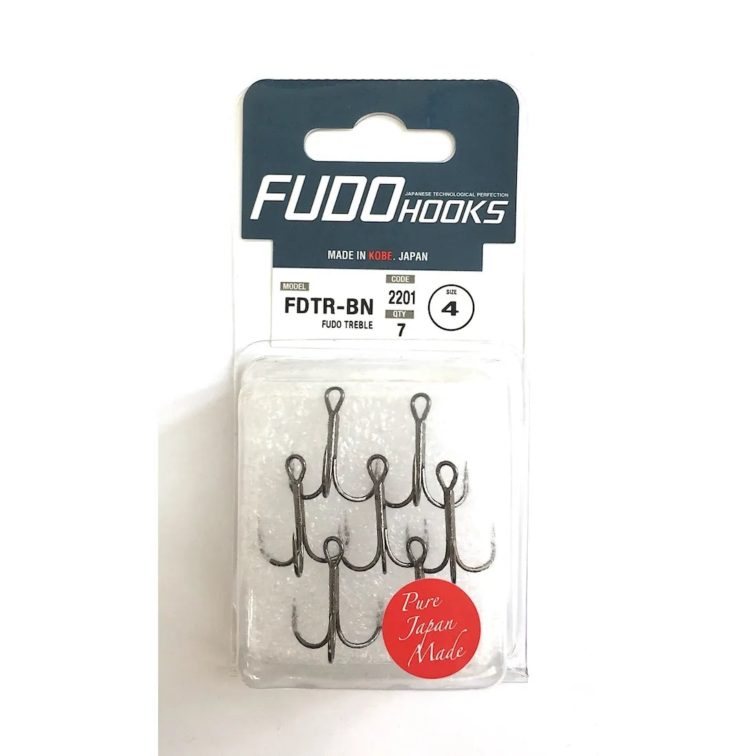 FUDO TREBLE fishing hooks assortment showing sizes #2/0 to #12 with different quantities