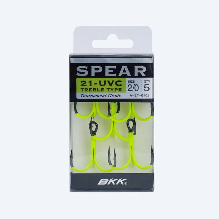 BKK Spear-21 UVC trīsžuburu āķi Chartreuse #1/0 (5 gab.)