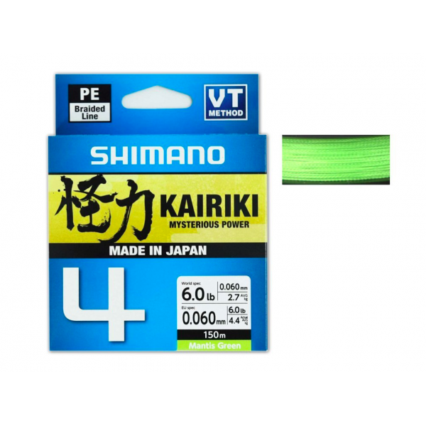 Shimano Kairiki 4 Mantis Green pītā aukla 0.10mm 150m 6.8kg