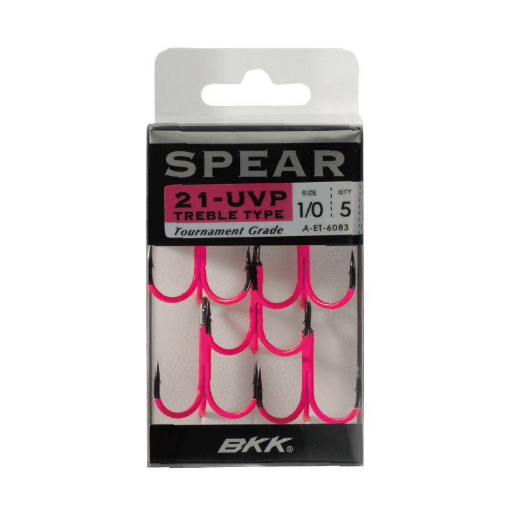 BKK Spear-21 UVP trīsžuburu āķi Pink #8 (7 gab.)