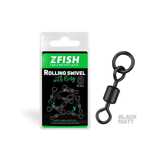ZFISH Rolling Swivel with Ring Black Matt virpuļi ar gredzenu Nr.8 / 26 kg (10 gab.)